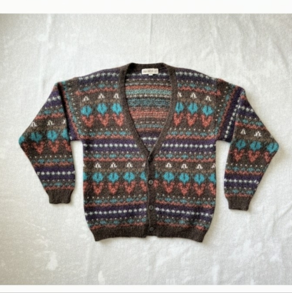 Vintage‎ Southwestern Shaggy  Mohair Cardigan Fuzzy 90s
